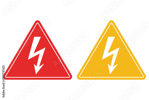 Electrical hazard icon collection, high voltage triangle symbols with lightning bolt, isolated vector icons for power stations, machinery, safety warnings, and engineering or industrial design