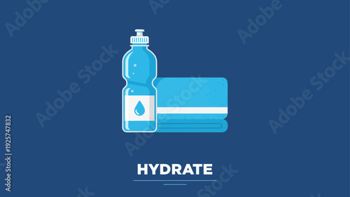 Hydration concept with water bottle and ice pack.