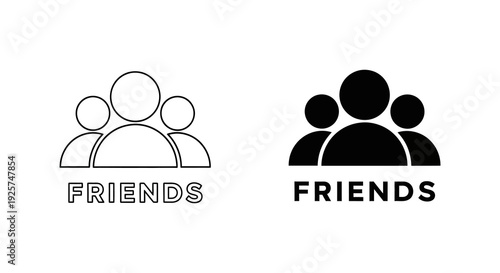 Two sets of friends icons one outlined and one solid black with text