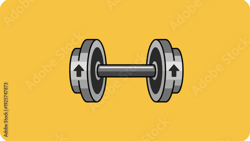 Illustration of a Dumbbell with Arrows on Yellow Background.
