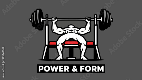 Man Performing Bench Press Exercise with Heavy Barbell.