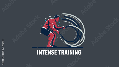 Man performing intense battle rope training workout.