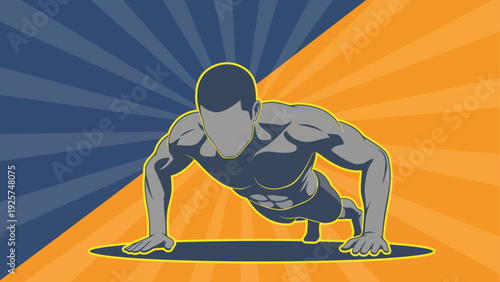 Man performing push-ups with intense focus and muscular definition.