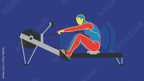 Man Rowing Machine Exercise Silhouette.