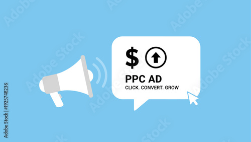 Pay Per Click Advertising Growth Strategy Megaphone Icon.
