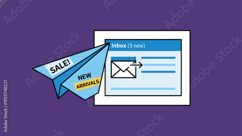 Paper airplane delivering sale and new arrivals email notifications.