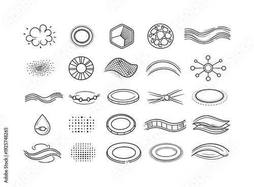 Line style icons of biologically integrated light signals: soft glow module, micro-light ring, adaptive tint cell, organic diode