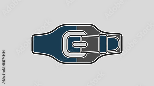 Stylized illustration of a belt buckle and strap.
