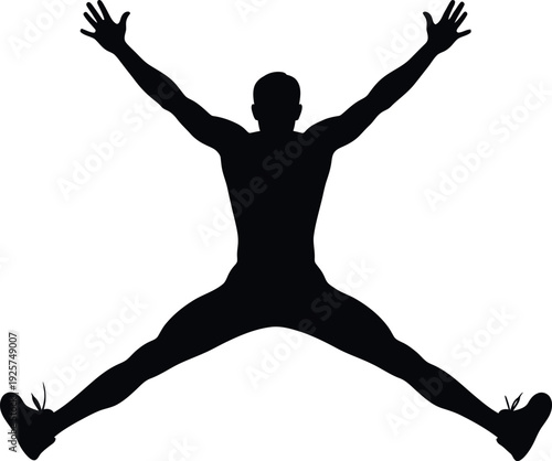 Silhouette of a person jumping in the air with arms raised