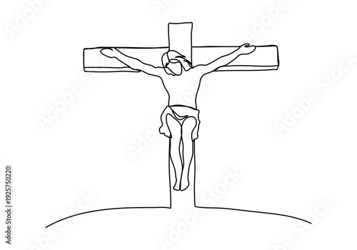 Jesus Christ on the Cross one line drawing. Vector illustration.