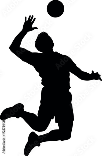 Silhouette of a person playing volleyball with a ball