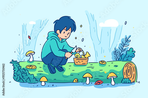 Forager Collecting Wild Forest Mushrooms