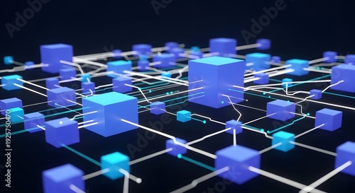 A 3d network visualization with interconnected blue nodes and lines on a black background