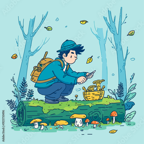 Forager Collecting Wild Forest Mushrooms