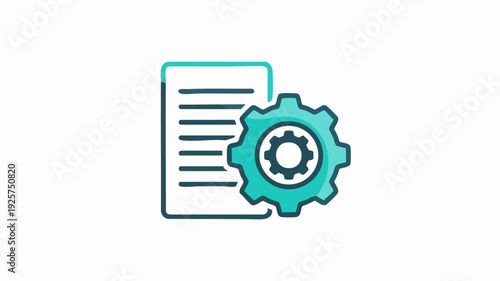 Document with Gear Icon Representing Process and Workflow.
