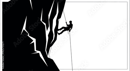 Silhouette of a person rock climbing a steep cliff face