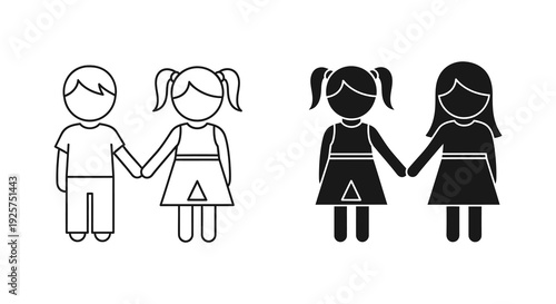 Four figures two pairs holding hands depicted in a simple black and white style