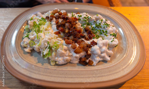 Canvas Print Traditional Bryndzove Halusky dish in Bratislava Slovakia.