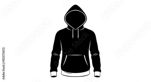 Simple black silhouette of a hooded person with a kangaroo pocket