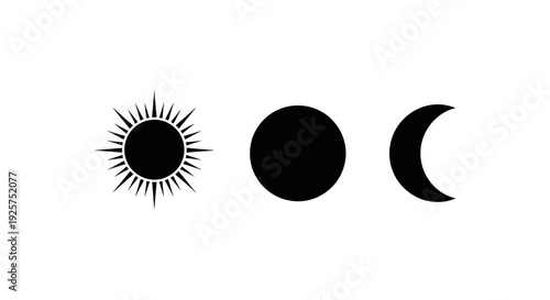 Lunar phases depicted with a full sun new moon and crescent moon illustration