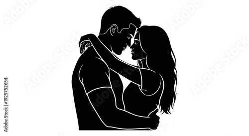 Silhouetted couple embracing in a tender and intimate moment showcasing affection