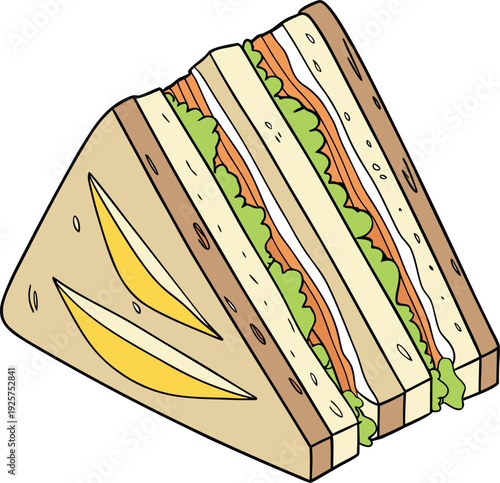 A colorful illustration depicts a partially eaten sandwich with visible layers