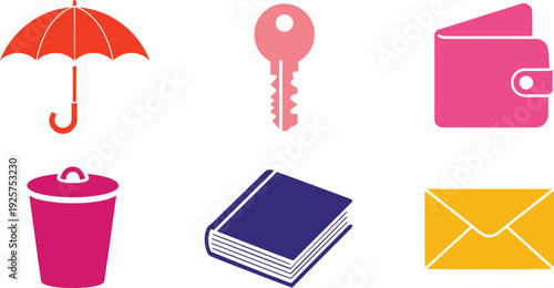 Colorful of everyday umbrella wallet coffee cup book