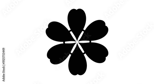 Simple black floral design featuring five rounded petals and a central point