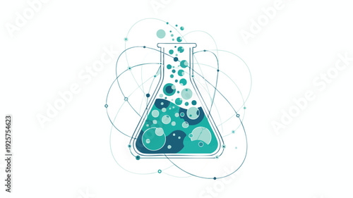 Abstract Science Flask Bubbles Liquid Chemistry Research.