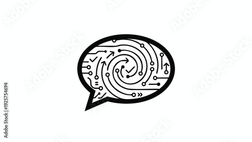 Abstract speech bubble with integrated circuit design symbolizing digital communication.