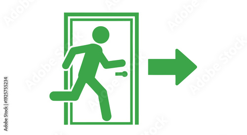 Green emergency exit sign depicting a running person and an arrow