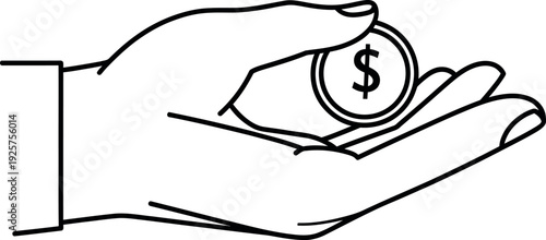Hand Holding Coin: An outline image of a hand delicately cradling a single coin, the symbol of financial transactions and economic value.