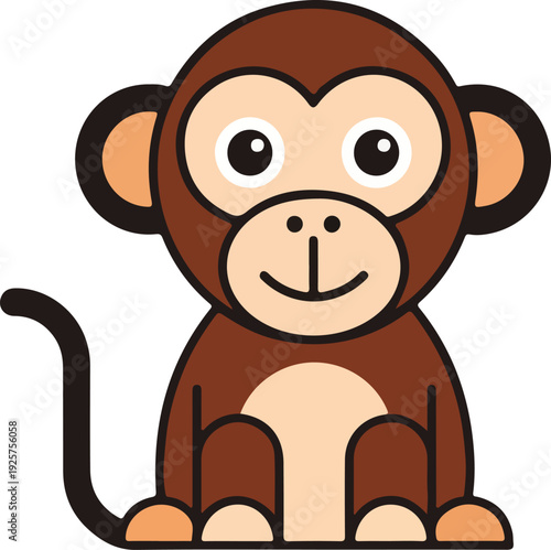 Cartoon Monkey Sitting with Happy Facial Expression.