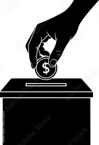 Investing in a Cause: A hand deposits a coin into a donation box, illustrating the act of giving and support.