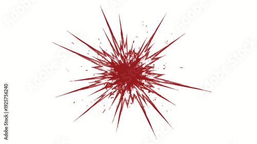 Explosion of red lines and dots on white background.