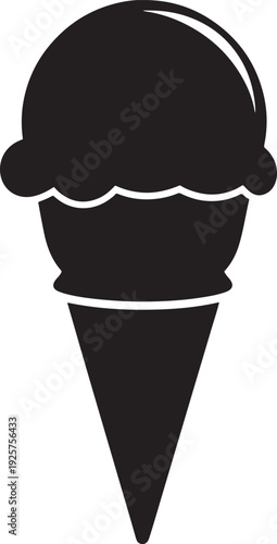 Minimalist black silhouette of an ice cream cone with a perfectly rounded scoop, symbolizing pure dessert enjoyment.