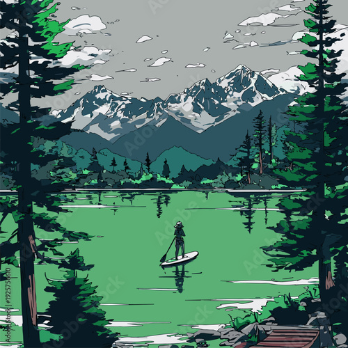 Serene SUP Ride on Mountain Lake