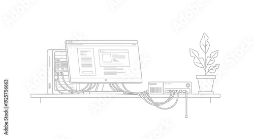 Desk with computer and office supplies vector
