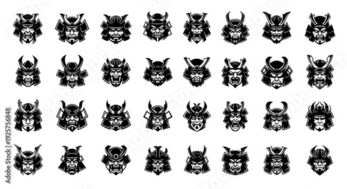 Samurai Head Mascot Logo - 24 Professional Vector Icons for Japanese Gaming and Branding