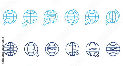 Global Web Icons Set with Cursors and WWW Labels Vector Illustration
