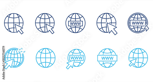 Global Web Icons Set with WWW and Cursor Symbols Vector Illustration