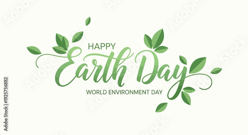 Earth Day typography with leaves