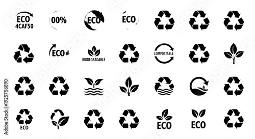 Metal Aluminum Recycling Symbols - 24 Vector Icons for Metal Waste Management and Eco