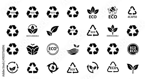 Glass Recycling Symbols - 24 Professional Vector Icons for Glass Waste Management and Eco