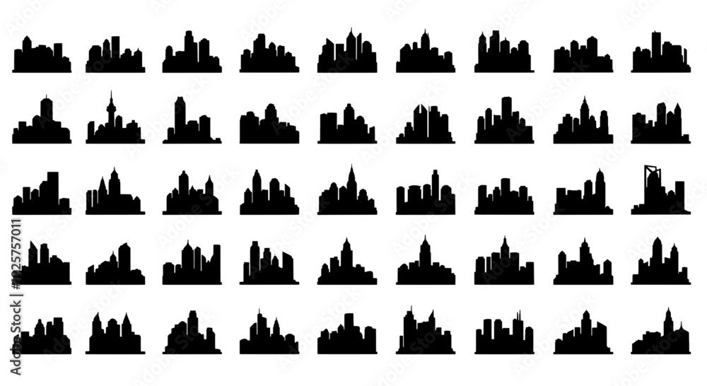 Obraz premium City Skyline Silhouette - 40 Professional Vector Silhouette Icons for Urban Branding