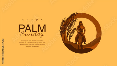 vector happy palm sunday greeting with jesus riding donkey illustration