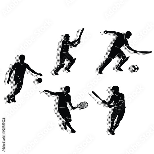 Silhouette of five sportsmen in various activities