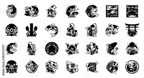 Japanese Koi Fish Logo - 24 Professional Vector Icons for Oriental Asian Branding
