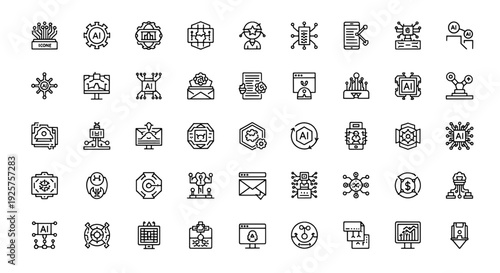 AI Machine Learning Icons - 50 Vector Icons for Artificial Intelligence and Data Science