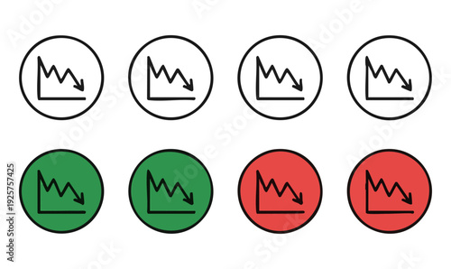 Sharp decline stock market chart icons in colorful circles for financial crisis and risk assessment